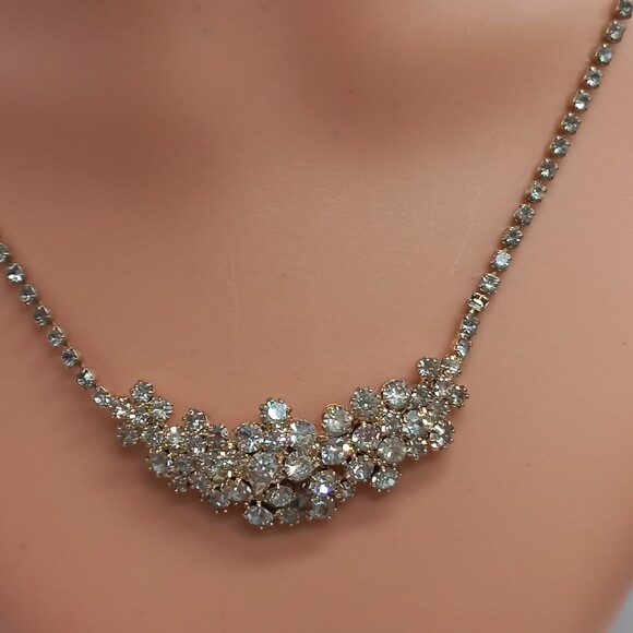 Vintage HOBE' rhinestone cluster choker necklace Signed - Picture 4 of 11
